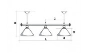 Лампа STARTBILLIARDS 3 пл. (плафоны хром,штанга красная,фурнитура золото)